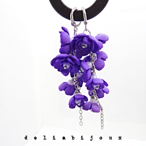 Cercei Handmade unicat cu flori mov (cod1383), Bijuterii, Cercei, Cercei lungi, Confectionarea bijuteriilor, ARTYNOS
