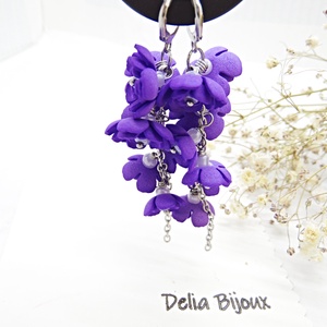 Cercei Handmade unicat cu flori mov (cod1383) - bijuterii - cercei - cercei lungi - Artynos.ro