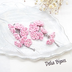 Cercei Handmade unicat cu flori roz (cod1385) - Artynos.ro