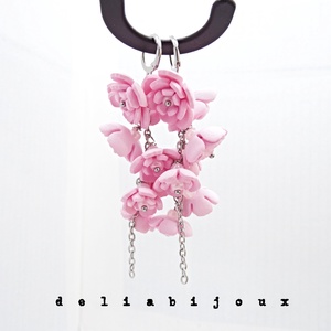 Cercei Handmade unicat cu flori roz (cod1385) - bijuterii - cercei - cercei hoops - Artynos.ro