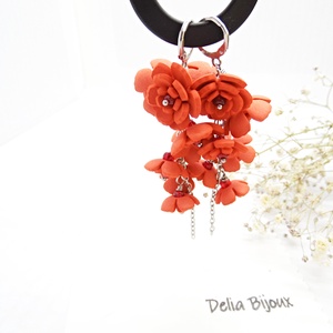 Cercei Handmade unicat cu flori rosii (cod1386), Bijuterii, Cercei, Cercei Hoops, Confectionarea bijuteriilor, ARTYNOS