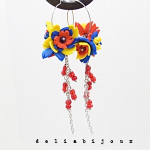 Cercei handmade statement - flori - Tricolorul Romaniei (cod1389) - bijuterii - cercei - cercei lungi - Artynos.ro