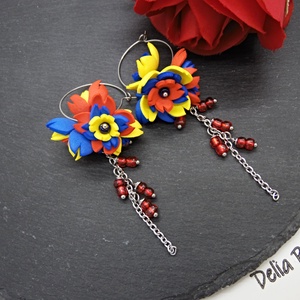 Cercei handmade statement - flori - Tricolorul Romaniei (cod1389) - Artynos.ro