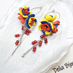 Cercei handmade statement - flori - Tricolorul Romaniei (cod1389) - bijuterii - cercei - cercei lungi - Artynos.ro