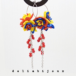 Cercei handmade statement - flori - Tricolorul Romaniei (cod1389) - bijuterii - cercei - cercei lungi - Artynos.ro