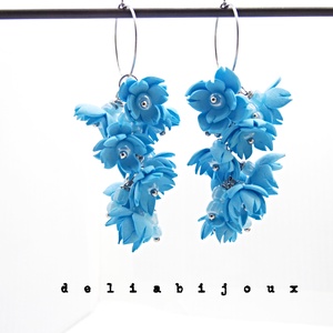 Cercei handmade, lungi cu flori bleu (cod1391) - bijuterii - cercei - cercei lungi - Artynos.ro