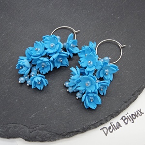 Cercei handmade, lungi cu flori bleu (cod1391) - bijuterii - cercei - cercei lungi - Artynos.ro