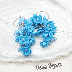 Cercei handmade, lungi cu flori bleu (cod1391) - bijuterii - cercei - cercei lungi - Artynos.ro