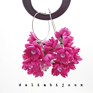 Cercei handmade, lungi cu flori ciclam (cod1393) - bijuterii - cercei - cercei lungi - Artynos.ro