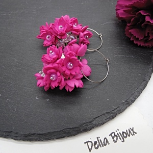 Cercei handmade, lungi cu flori ciclam (cod1393) - bijuterii - cercei - cercei lungi - Artynos.ro
