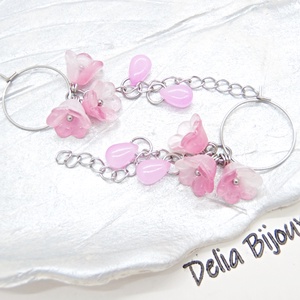 Cercei handmade, lungi cu flori de sticla roz (cod1395) - bijuterii - cercei - cercei lungi - Artynos.ro