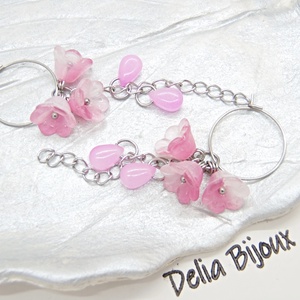 Cercei handmade, lungi cu flori de sticla roz (cod1395) - bijuterii - cercei - cercei lungi - Artynos.ro