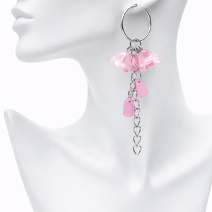 Cercei handmade, lungi cu flori de sticla roz (cod1395), Bijuterii, Cercei, Cercei lungi, Confectionarea bijuteriilor, ARTYNOS