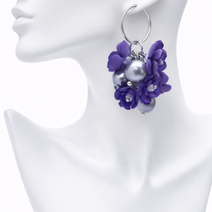 Cercei handmade, lungi cu flori mov si perle lila (cod1396) - bijuterii - cercei - cercei lungi - Artynos.ro