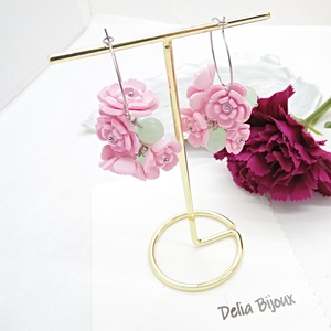 Cercei handmade, lungi cu flori roz (cod1398) - bijuterii - cercei - cercei lungi - Artynos.ro