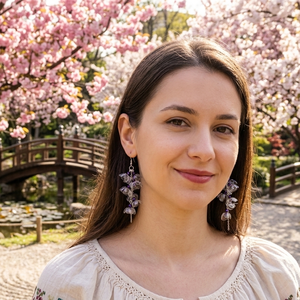 Cercei handmade unicat Flori delicate din plastic reciclat si inox (cod1302), Bijuterii, Cercei, Cercei lungi, Confectionarea bijuteriilor, Produse fabricate din materiale reciclate, ARTYNOS