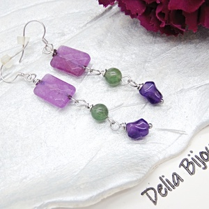Cercei handmade - ametist fațetat, jad și tortițe din argint 925 (cod1407) - bijuterii - cercei - cercei din pietre semiprețioase - Artynos.ro