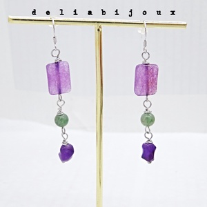 Cercei handmade - ametist fațetat, jad și tortițe din argint 925 (cod1407) - bijuterii - cercei - cercei din pietre semiprețioase - Artynos.ro