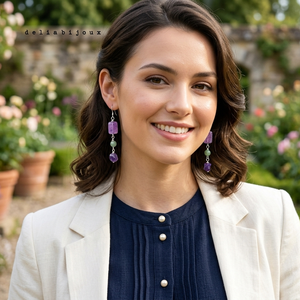 Cercei handmade - ametist fatetat, jad si tortite din argint 925 (cod1407), Bijuterii, Cercei, Cercei din pietre semipretioase, Confectionarea bijuteriilor, Cercei rafinati, realizati manual din pietre naturale atent selectionate - ametistul fatetat captea..., ARTYNOS