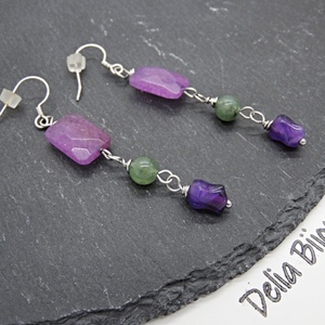 Cercei handmade - ametist fațetat, jad și tortițe din argint 925 (cod1407) - bijuterii - cercei - cercei din pietre semiprețioase - Artynos.ro