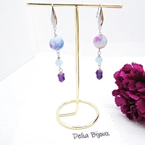 Cercei handmade lungi - Persian jad, angelit și ametist bijuterie cu pietre naturale (cod1408) - bijuterii - cercei - cercei din pietre semiprețioase - Artynos.ro