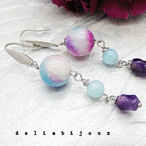 Cercei handmade lungi - Persian jad, angelit și ametist bijuterie cu pietre naturale (cod1408) - bijuterii - cercei - cercei din pietre semiprețioase - Artynos.ro