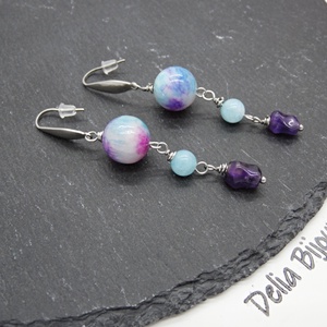 Cercei handmade lungi - Persian jad, angelit și ametist bijuterie cu pietre naturale (cod1408) - bijuterii - cercei - cercei din pietre semiprețioase - Artynos.ro