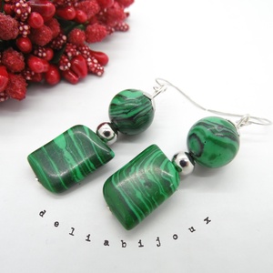 Cercei malachit de sinteza, tortite argint (cod610) - bijuterii - cercei - cercei din pietre semiprețioase - Artynos.ro