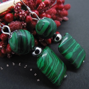 Cercei malachit de sinteza, tortite argint (cod610) - bijuterii - cercei - cercei din pietre semiprețioase - Artynos.ro