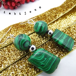 Cercei malachit de sinteza, tortite argint (cod610) - Artynos.ro