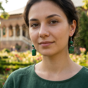 Cercei malachit de sinteza, tortite argint (cod610) - bijuterii - cercei - cercei din pietre semiprețioase - Artynos.ro