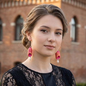 Cercei handmade din coconi de matase cu perla naturala (cod1308), Bijuterii, Cercei, Cercei din perle, Confectionarea bijuteriilor, ARTYNOS