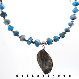 Set bijuterii cu apatit și labradorit colier statement si cercei eleganți (cod1415) - bijuterii - seturi de bijuterii - Artynos.ro