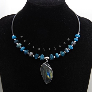 Set bijuterii cu apatit și labradorit colier statement si cercei eleganți (cod1415) - bijuterii - seturi de bijuterii - Artynos.ro