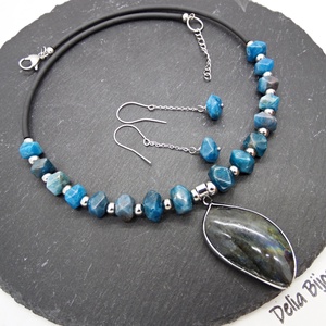 Set bijuterii cu apatit si labradorit colier statement si cercei eleganti (cod1415) - Artynos.ro