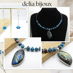 Set bijuterii cu apatit și labradorit colier statement si cercei eleganți (cod1415) - bijuterii - seturi de bijuterii - Artynos.ro