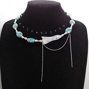 Colier Statement Blue Harmony Jasp Albastru si Cristal de Stanca Asimetric (cod1418) - Artynos.ro