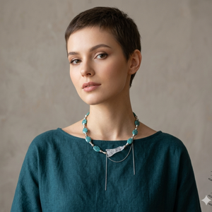 Colier Statement Blue Harmony Jasp Albastru și Cristal de Stâncă Asimetric (cod1418) - bijuterii - coliere - coliere din mărgele - Artynos.ro