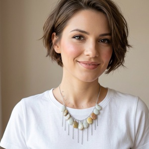 Colier statement din amazonit natural piesa unicat handmade (cod1420), Bijuterii, Coliere, Coliere din margele, Confectionarea bijuteriilor, Un colier elegant si expresiv, realizat manual din pietre naturale de amazonit atent selectionate, ..., ARTYNOS