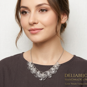Colier statement unicat cu flori translucide si cristale (cod1296) - Artynos.ro