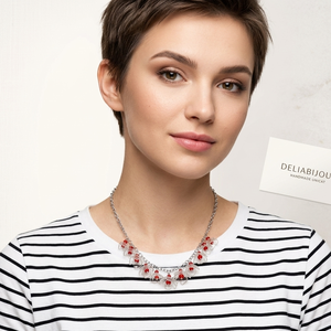 Colier statement unicat cu flori translucide si cristale (cod1319) - Artynos.ro