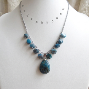 Colier statement din apatit natural - piesă unicat handmade (cod1422) - bijuterii - coliere - coliere din pietre semiprețioase - Artynos.ro