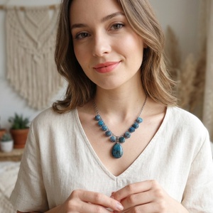 Colier statement din apatit natural - piesă unicat handmade (cod1422) - bijuterii - coliere - coliere din pietre semiprețioase - Artynos.ro