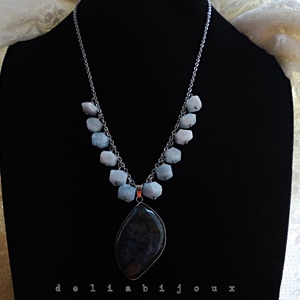 Colier handmade pietre naturale acvamarin și pandantiv labradorit (cod1423) - bijuterii - coliere - coliere cu pandative - Artynos.ro