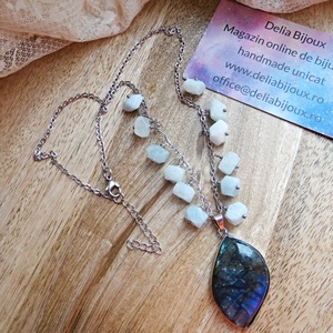 Colier handmade pietre naturale acvamarin și pandantiv labradorit (cod1423) - bijuterii - coliere - coliere cu pandative - Artynos.ro