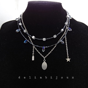 Colier multisirag cu cristale si lant din inox statement modern minimalist (cod1424), Bijuterii, Coliere, Coliere din margele, Confectionarea bijuteriilor, Descopera rafinamentul subtil al acestui colierul, o piesa unicat, lucrata manual, ideala pentru fe..., ARTYNOS