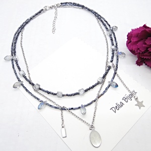 Colier multisirag cu cristale și lanț din inox statement modern minimalist (cod1424) - bijuterii - coliere - coliere din mărgele - Artynos.ro