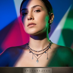 Colier multisirag cu cristale și lanț din inox statement modern minimalist (cod1424) - bijuterii - coliere - coliere din mărgele - Artynos.ro