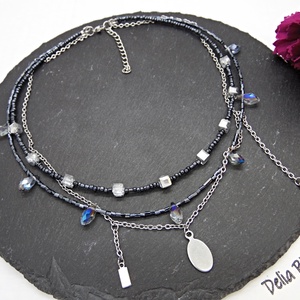 Colier multisirag cu cristale și lanț din inox statement modern minimalist (cod1424) - bijuterii - coliere - coliere din mărgele - Artynos.ro