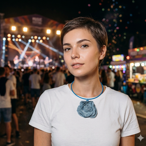 Colier handmade cu floare din denim/blug reciclat bijuterie unicat eco-friendly (cod1425) - bijuterii - coliere - coliere cu pandative - Artynos.ro